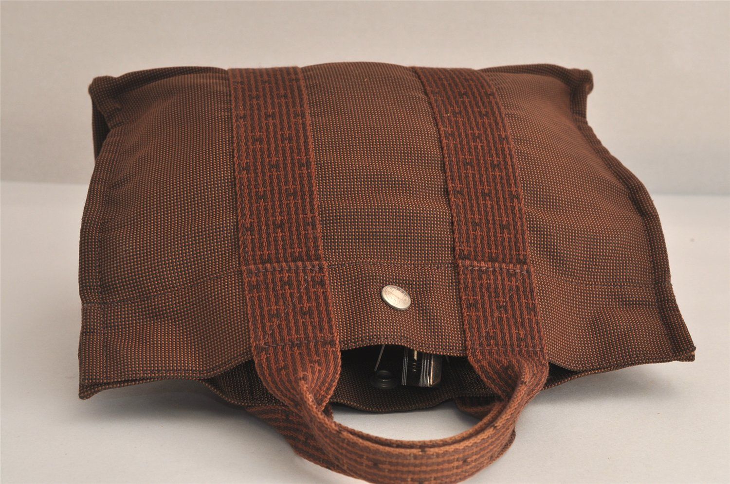 HERMES 中古 エルメス エール・ラインPM キャンバス ブラウン エルメス 
