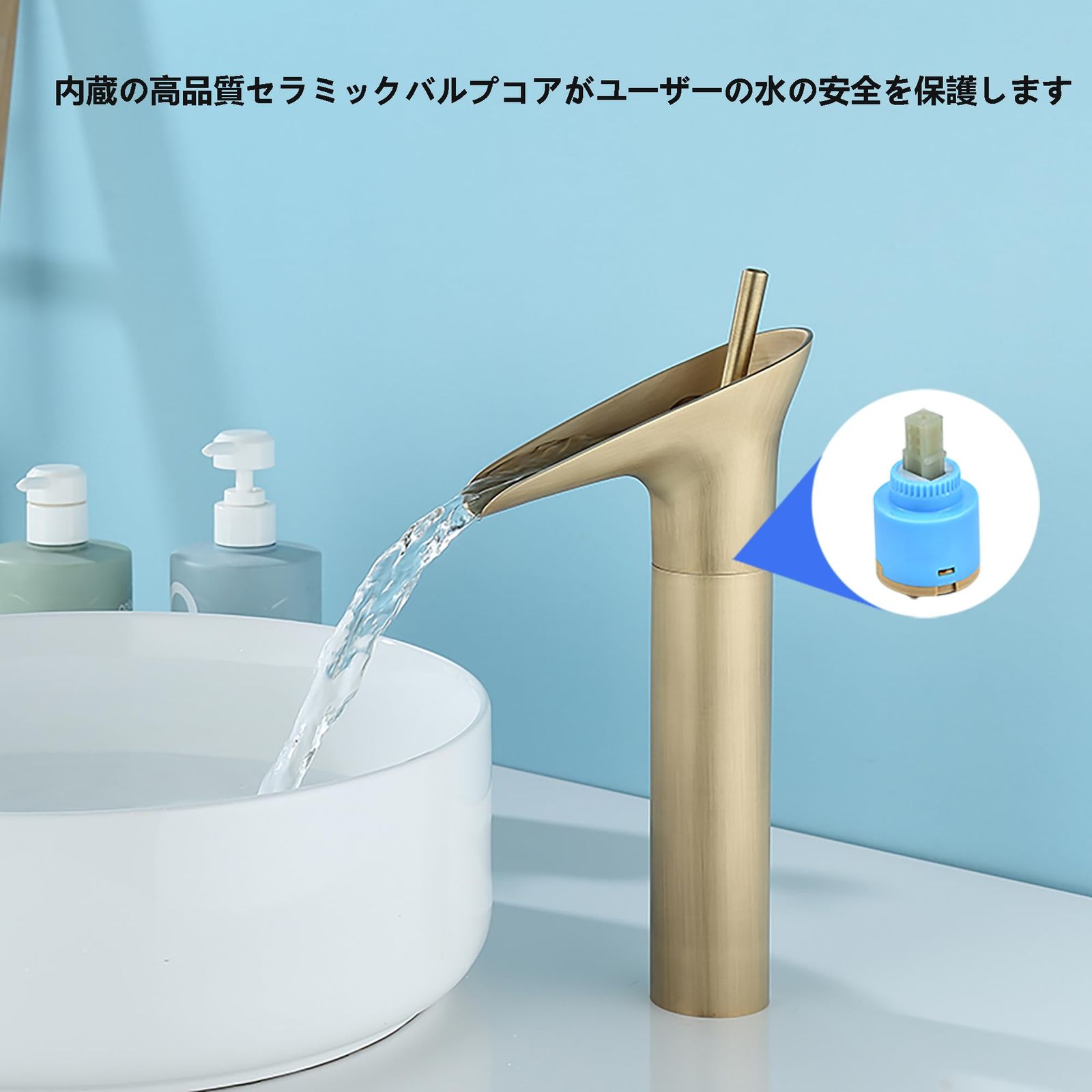 Lychee Light 洗面台 蛇口 浴室用 シングルハンドル ヴィンテージ銅 トイレ用 温度調節洗面台 混合水栓 取り付け簡単 銅色 立水栓 取り付けホース付き 日本語説明書付き 高い NEXPOTALLINN_EU