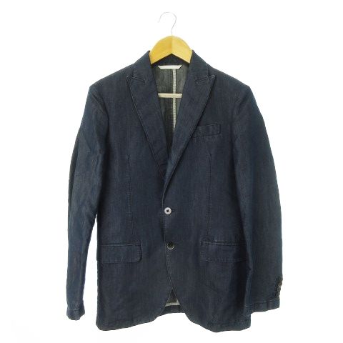 アルマーニ コレツィオーニ ARMANI COLLEZIONI テーラードジャケット シャンブレー デニム 開き見せ 46 S 青 ブルー |CK2 GY18