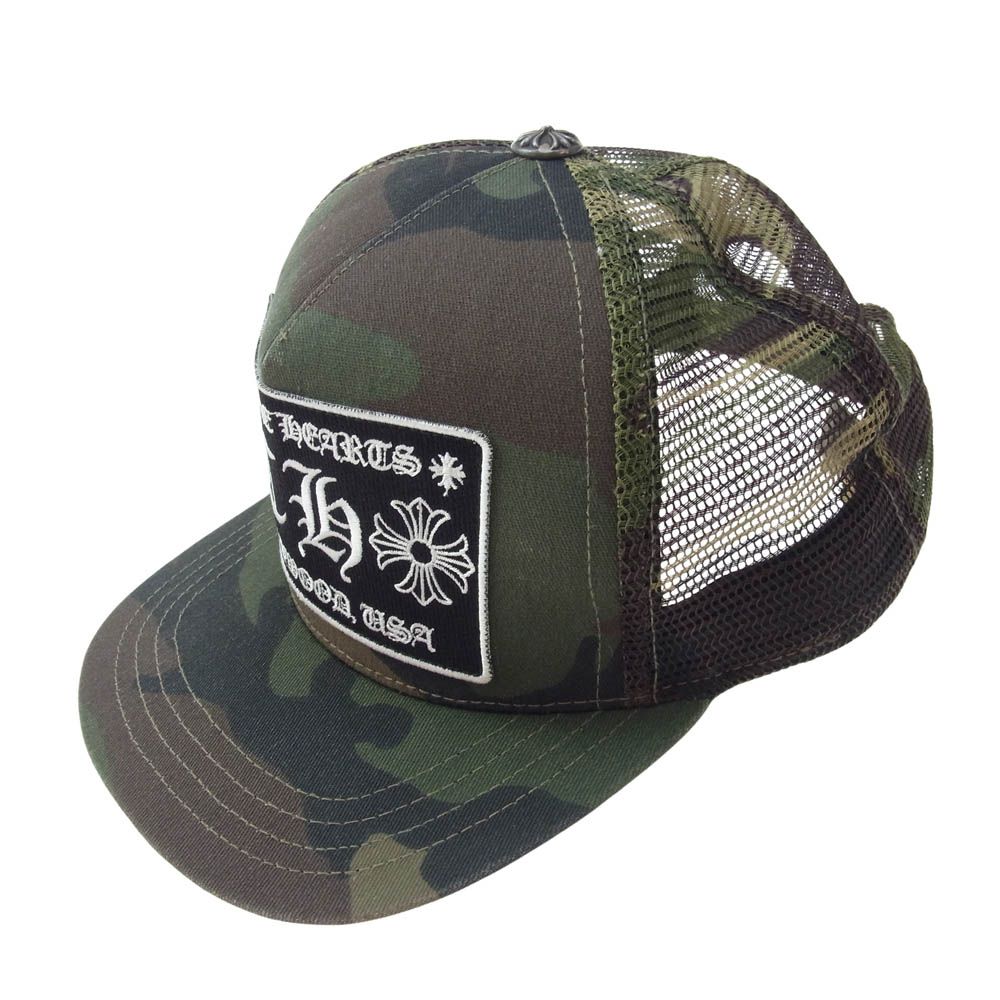 CHROME HEARTS クロムハーツ 原本無 TRUCKER CAP トラッカー キャップ カモ柄 CHロゴパッチ クロスボール付 メッシュ キャップ 帽子 カーキ系