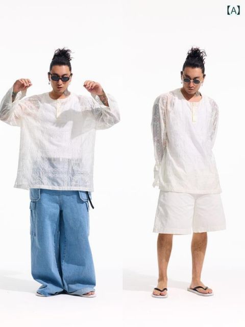 春 コーデ メンズ 服 シンプル ファッション オシャレ 大人 かっこいい 大きいサイズ ストリート 紳士服 プルオーバー シャ ツ ゆったり 日焼け防止 長袖 シャツ