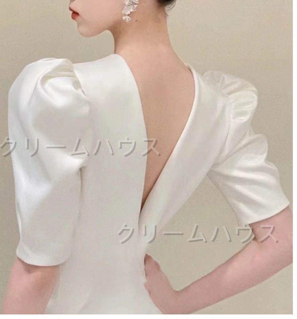 全品10％ポイント還元！ ウェディングドレス 七分袖 バックレス 二次会 白 袖付きのスレンダードレス ロングトレーン フォト婚 二人婚 ロケーショ 只今タイムセール中。