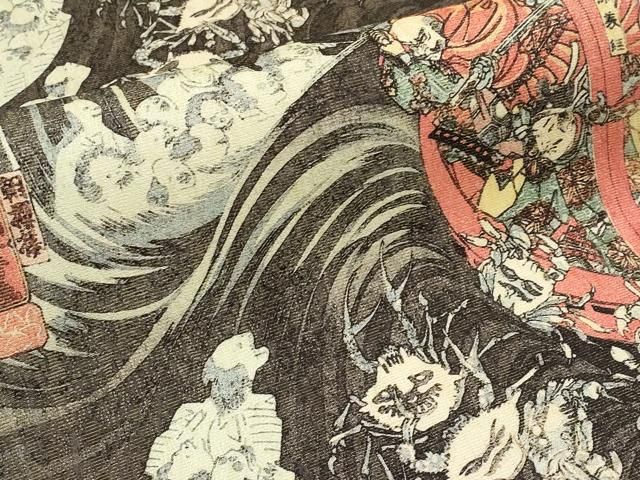 平和屋着物□極上 全通柄袋帯 源義経 武蔵坊弁慶 金糸 逸品