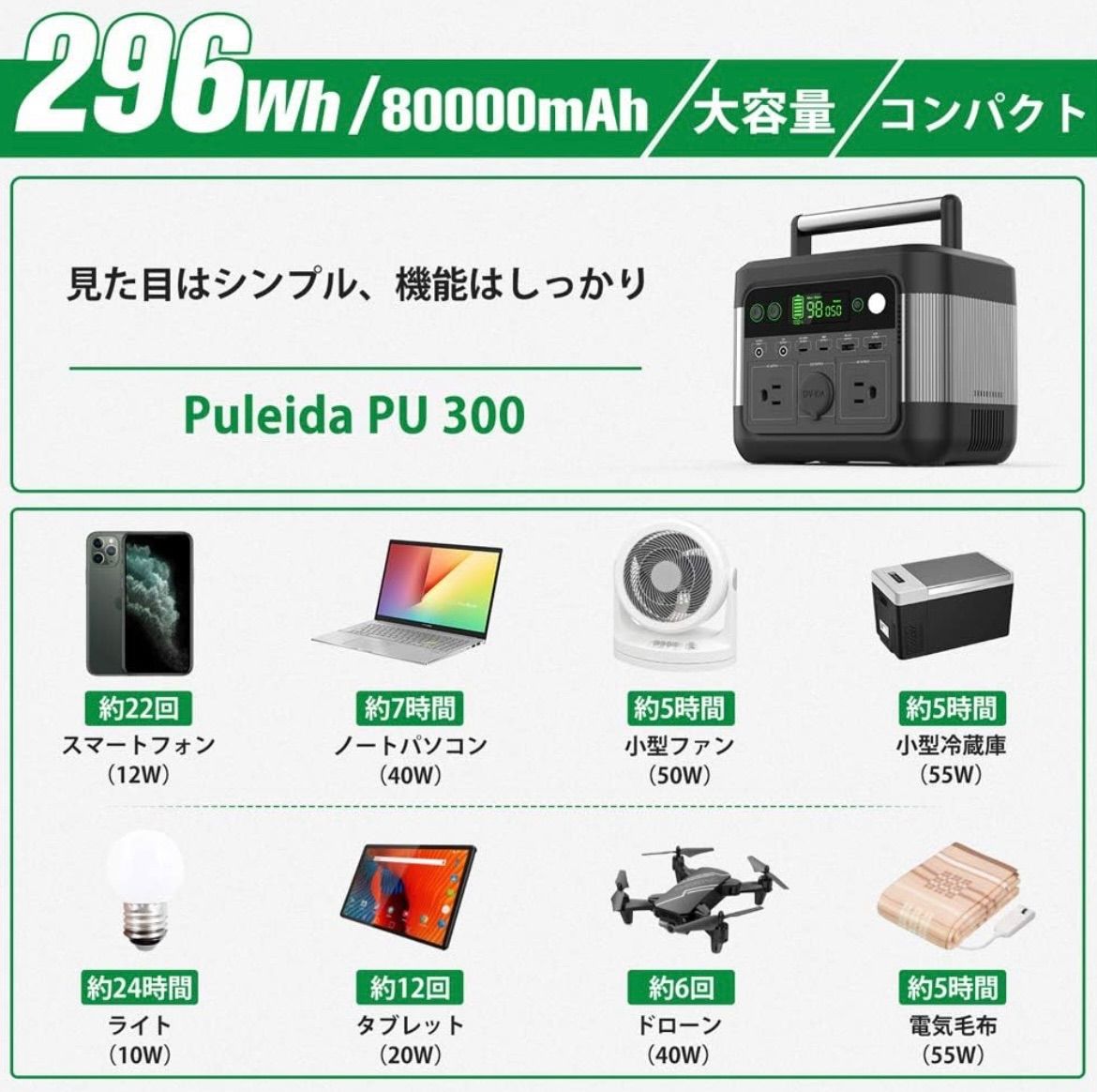 ポータブル電源 家庭用蓄電池 296Wh 300W 80000mAh - メルカリ