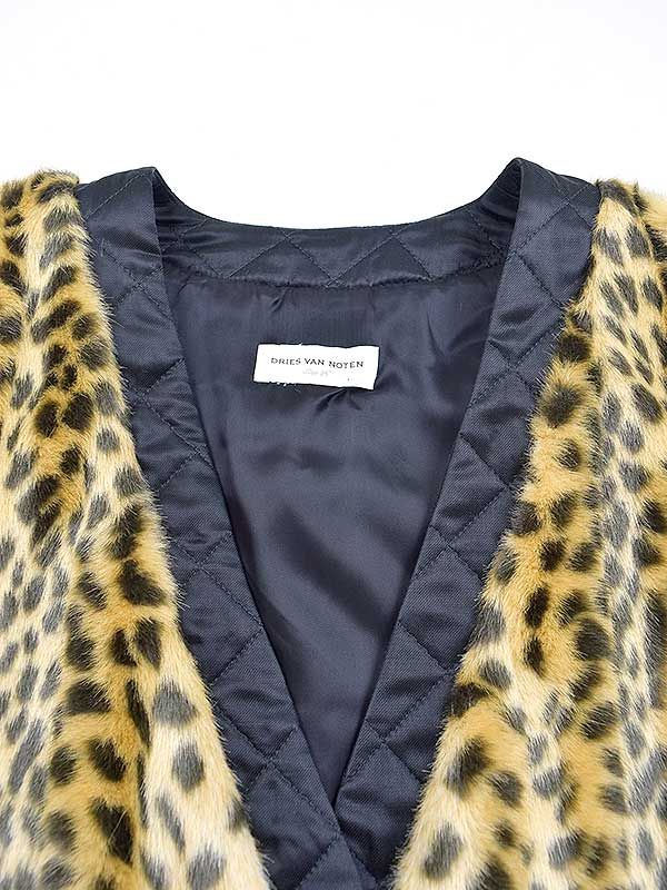 DRIES VAN NOTEN ドリスヴァンノッテン 16AW レオパードファーキルティングカーディガン ブラック イエロー 36 DRIES VAN NOTEN ドリスヴァンノッテン 16AW レオパードファー