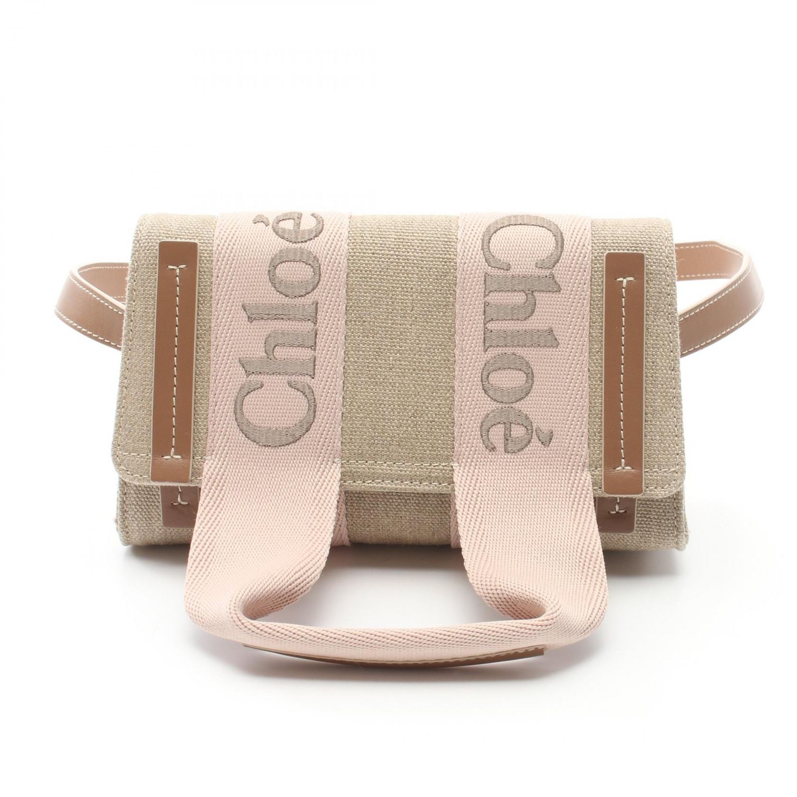 クロエ Chloe ショルダーバッグ WOODY CANVAS SHOULDER BAG CHC24AS681L1726Y ベージュ|ピンク ファブリック レザー 2wayショルダー レディース