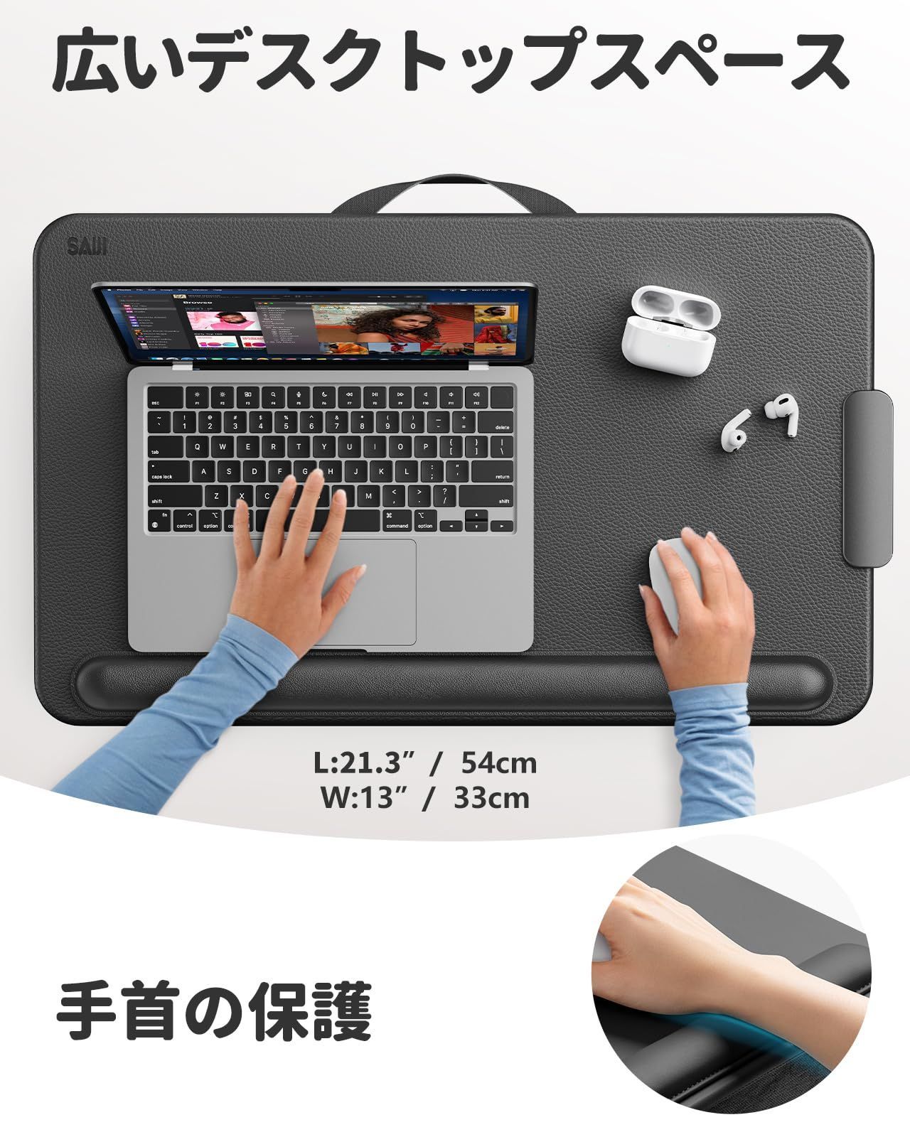 PC クッション 引き出し付き テーブル ノートパソコンデスク 膝上作業 PCデスク デスクトップ ひざ上 テレワーク テーブルクッション 軽量トレイテーブル 膝上テーブル 持ち運び便利 17インチまでのノートパソコンとMacBookに対応 SAI