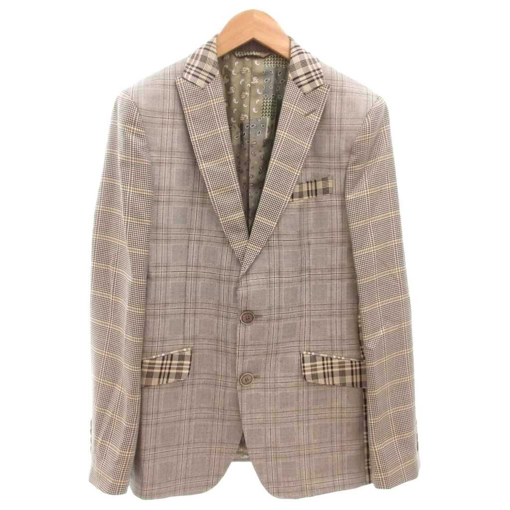 エトロ ETRO セットアップ 3P スーツ ジャケット 総裏地 シングル パンツ ベスト チェック ペイズリー柄 シルク 46 M ベージュ 秋冬 AE GY18