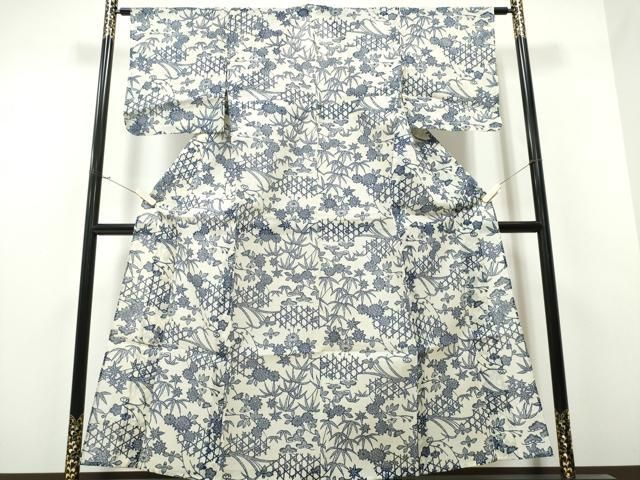 平和屋着物∴夏物 浴衣 綿紅梅 型染め 籬松竹梅菊文 綿 CAAW1119ng