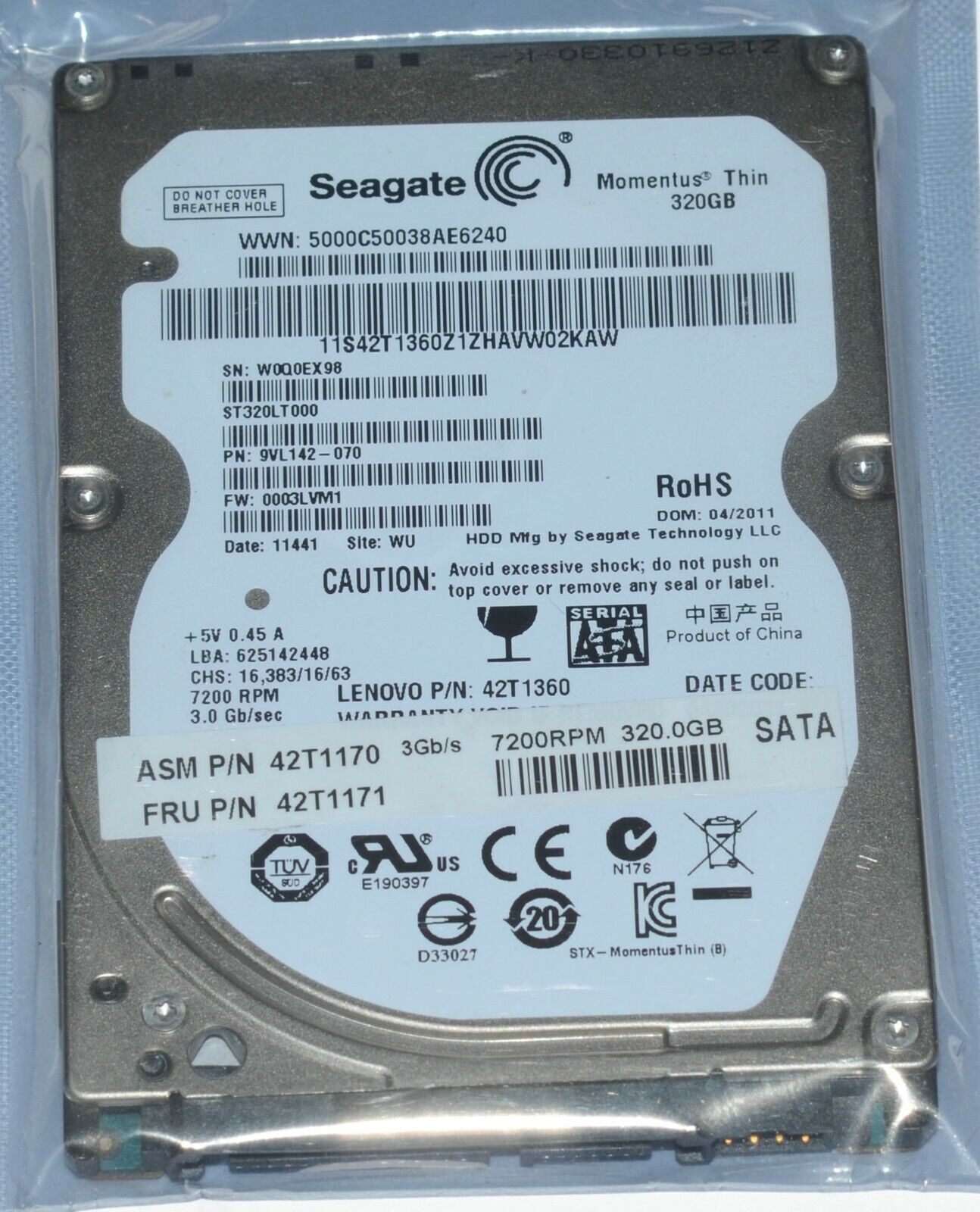 Seagate Moment Thin ST320LT000 320GB 7200 2.5in SATA II Hard