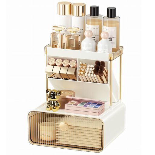 yazi化粧品収納ボックス4段式コスメ収納大容量コスメボックスメイク収納ケースブラシ立て洗面所収納ラック引き出し式化粧棚スキンケア収納浴室・化粧台・デスクオーガナイザーかわい…