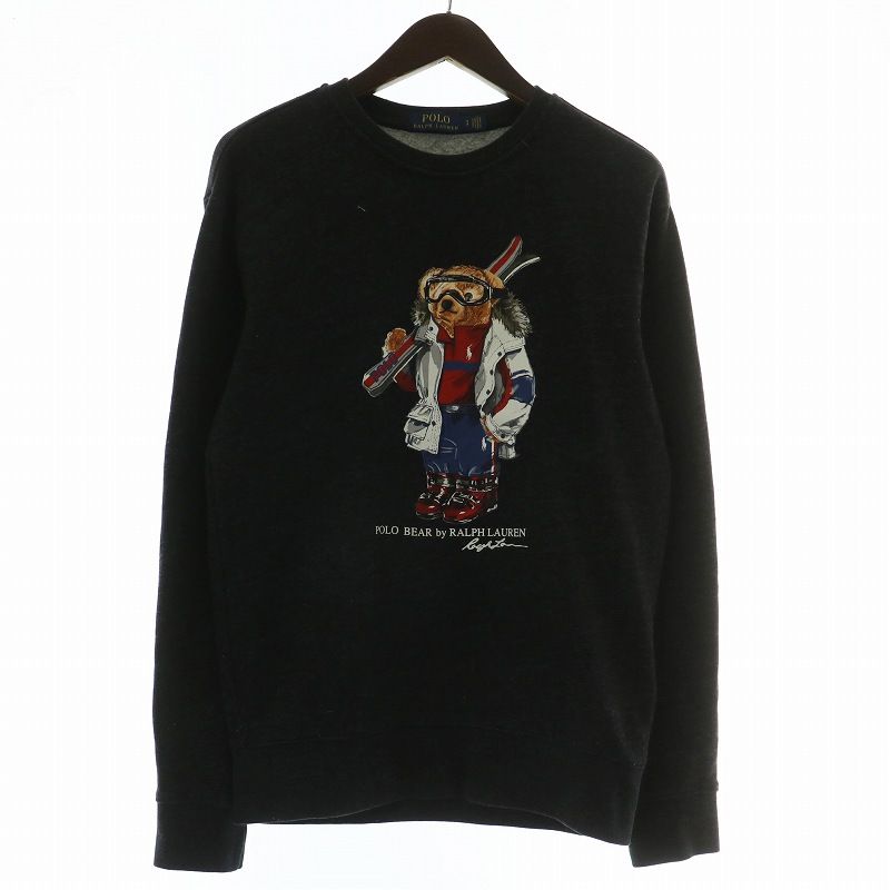ポロ ラルフローレン POLO RALPH LAUREN トレーナー スウェット 長袖 裏起毛 クルーネック ポロベア ロゴ プリント S ダークグレー /XZ ■GY19