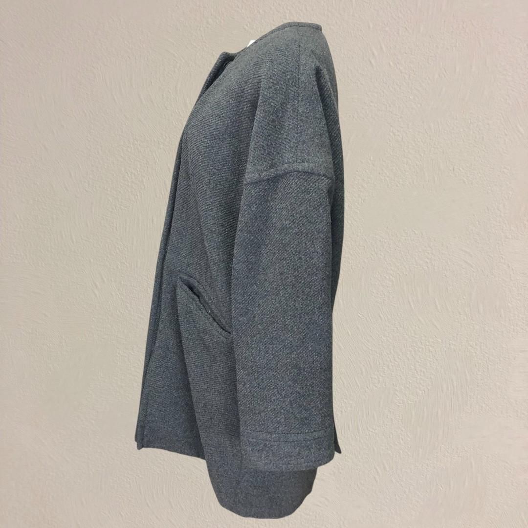 【美品】KBF ウール ノーカラー コクーンコート ONE M グレー 美品】KBF ウール ノーカラー コクーンコート ONE M グレー