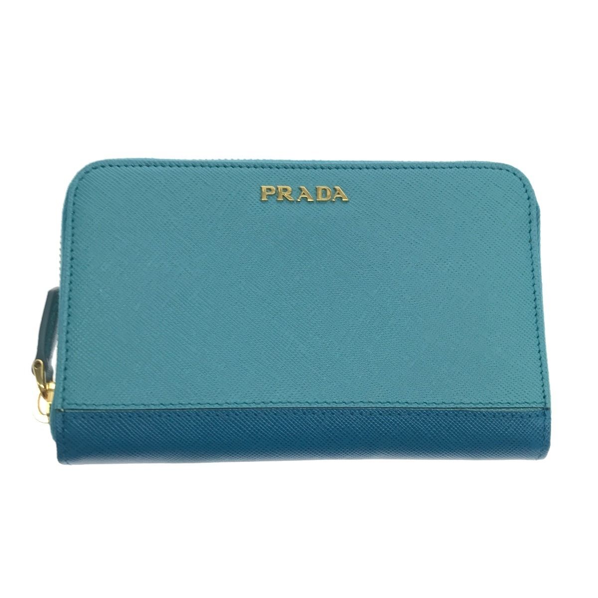 $$ PRADA プラダ 財布 コンパクト サフィアーノ ミディアム 2トーン 1ML157 スカイブルー