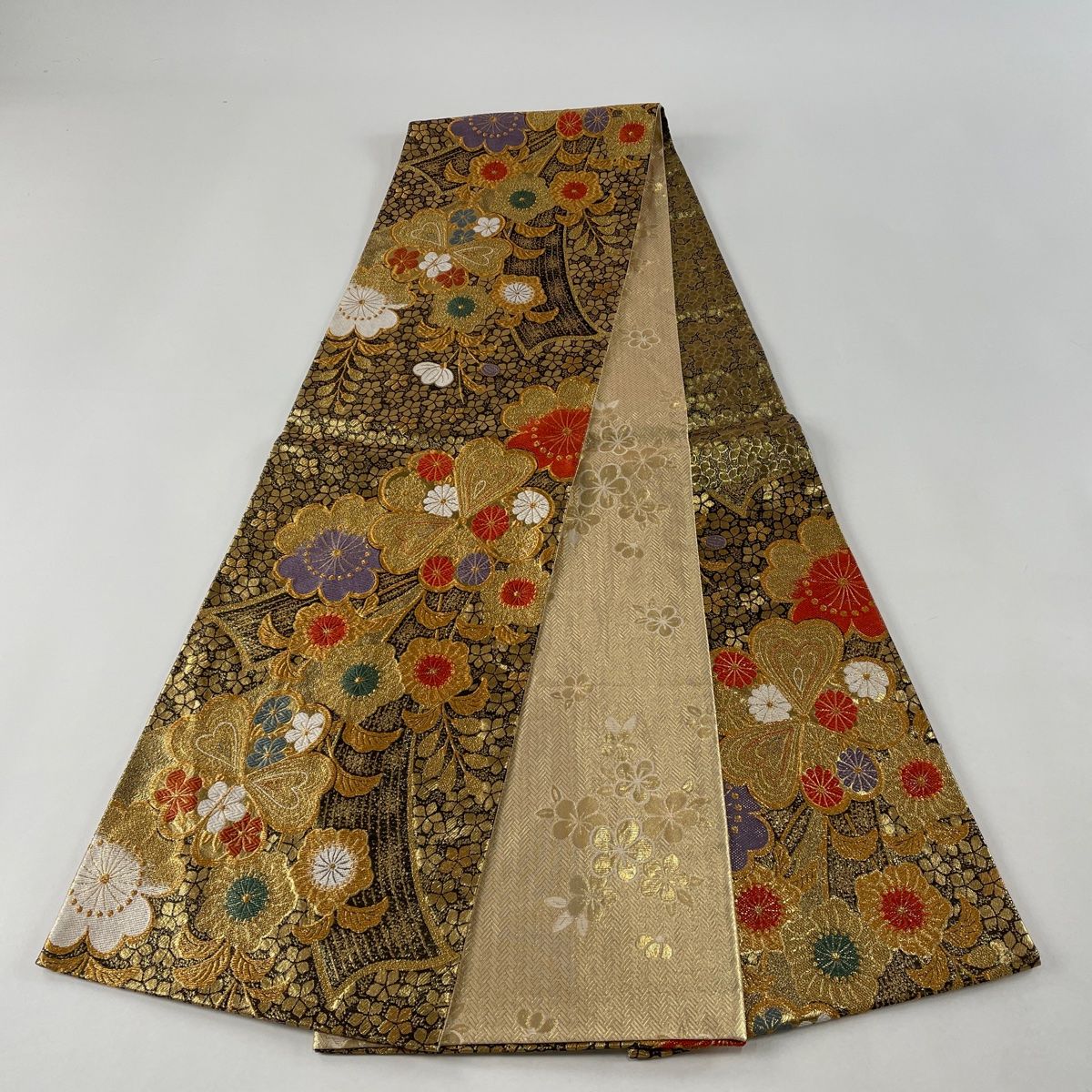 ︎◼︎C1262◼︎オーダー品 高級袋帯 正絹 草花 花唐草 (〜270cm) dfukuroobi113-1.jpg