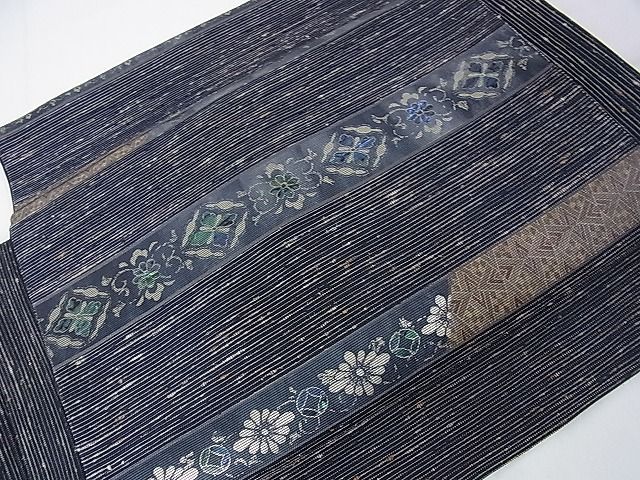 木綿 古布 リメイク 袋帯 馬の腹掛け 昼夜帯 腹合わせ帯 墨染め麻 ない
