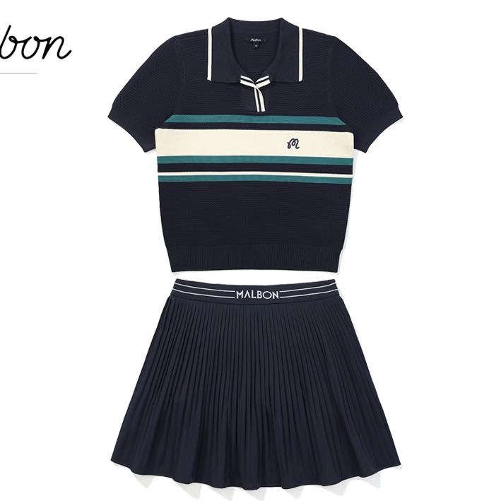 Malbon ゴルフウェア セットアップ 夏用 半袖ポロ＋防走光スカート 美品 Malbon ゴルフウェア セットアップ 夏用 半袖ポロ＋防走光スカート 美