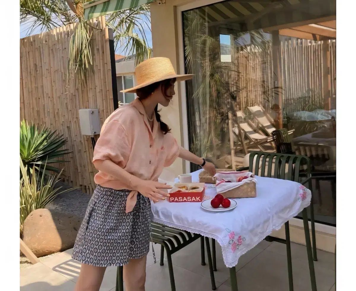 ユルハ ユルハマム 22 年 夏 7 紅茶 プリントパンツ ジオメトリックプリント