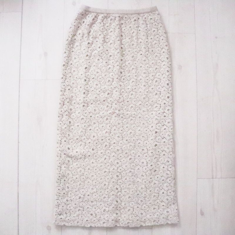Chloe クロエ 総柄レース カシミヤ|ポリエステル ロングスカート 40 アイボリー K09-k060