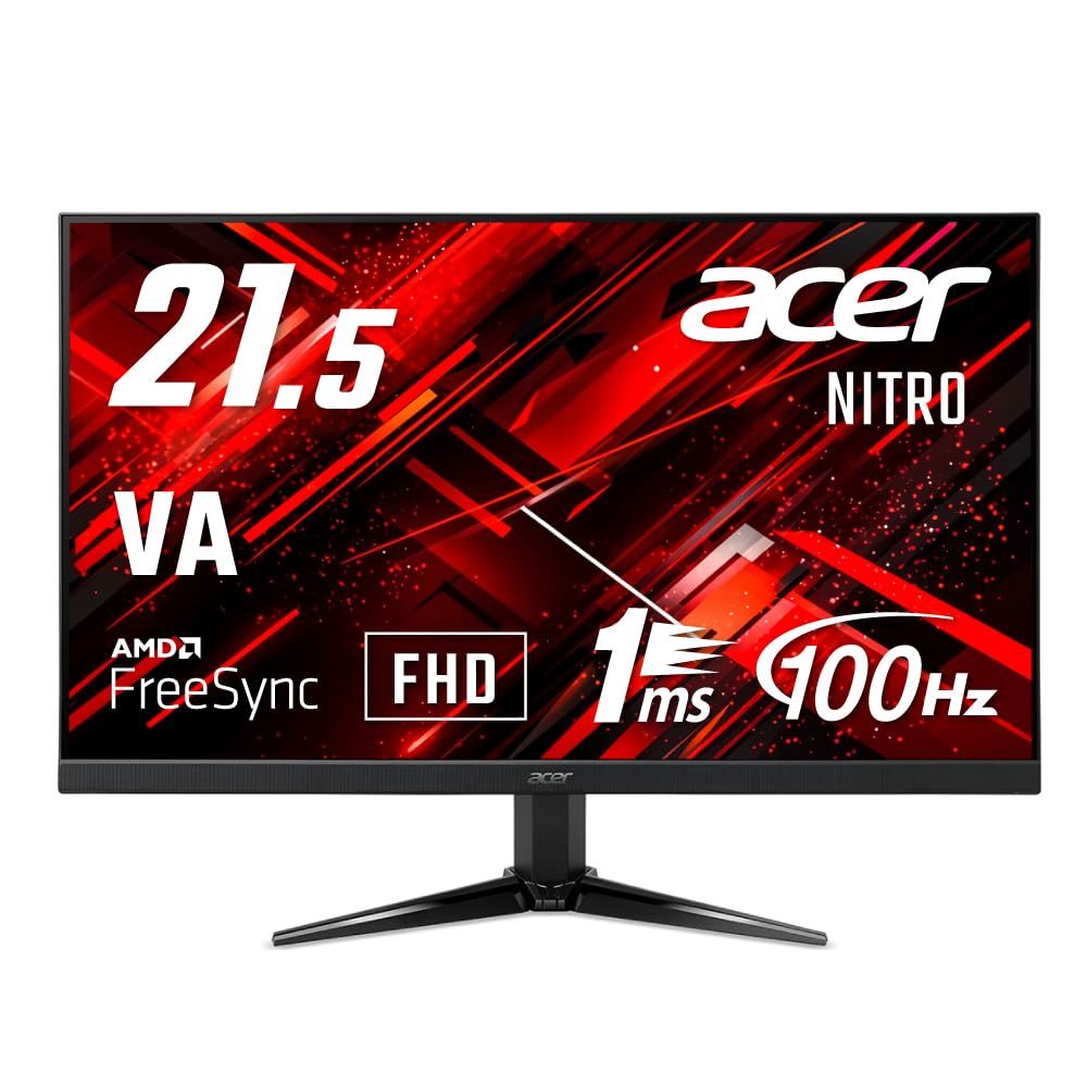 日本エイサー Acer Nitro ゲーミングモニター 21.5インチ VA 非光沢 フルHD 100Hz 1ms VRB HDMI ミニD-Sub15 VESAマウント対応 スピーカー内蔵 ヘッドホン端子 AMD FreeSync QG2