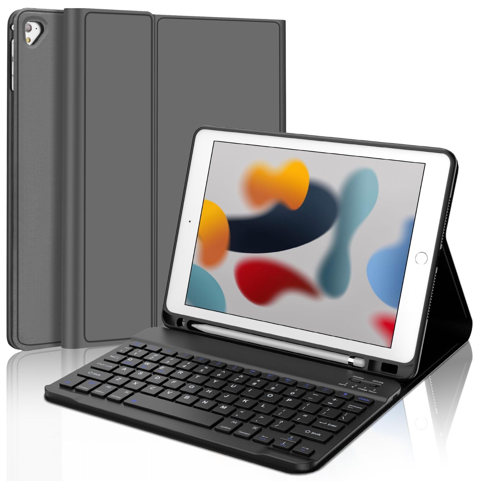 9.7インチ_グレー iPad 6世代 キーボード付きケース 軽量 iPad iPad