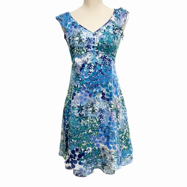 トッカ TOCCA 美品 ワンピース ひざ丈 ノースリーブ 花柄 青