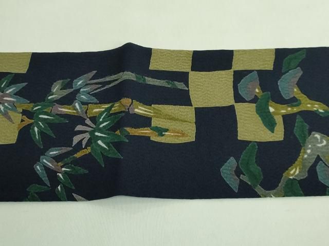 平和屋着物■極上　九寸名古屋帯　一寸法師　花咲かじいさん　ウサギとカメ　日本昔話　紺色地　鬼しぼ縮緬　逸品　DZAA8755kh5 平和屋着物□極上 九寸名古屋帯 一寸法師 花咲かじいさん ウサギと