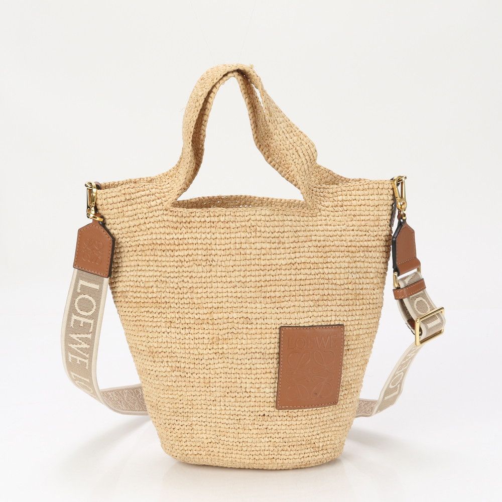 極美品 ロエベ アナグラム ラフィア スリットバッグ ミニ レザー 2WAY 