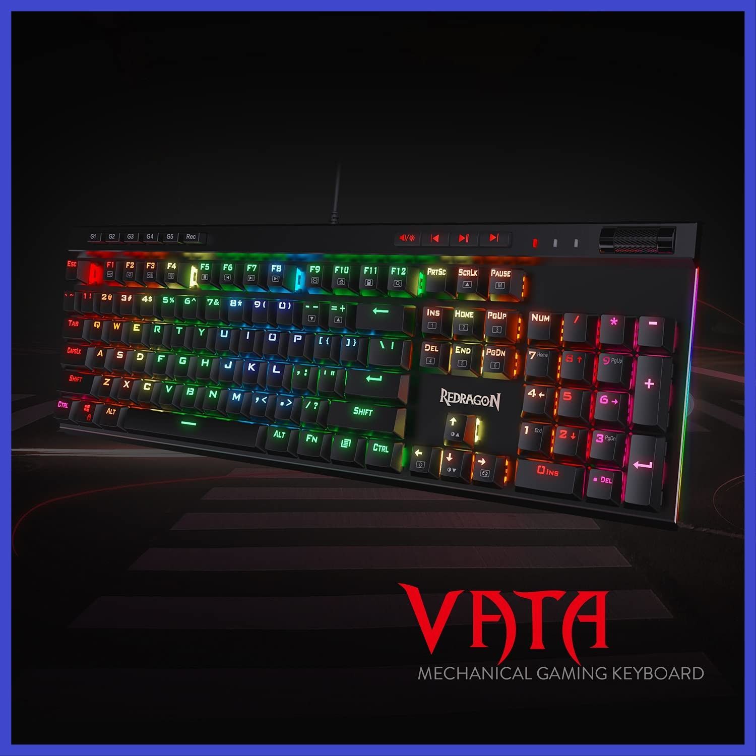 Redragon K580 VATA RGB LEDバックライト付きメカニカルゲーミングキーボード｜マクロキー＆ メディアコントロール付き｜ホットスワップ対応ソケット｜オンボードマクロ録音｜ブルースイッチ