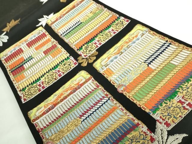 平和屋本店□極上 龍村晋謹製 太鼓柄袋帯 如源綾縅文錦 黒地 金銀糸 た