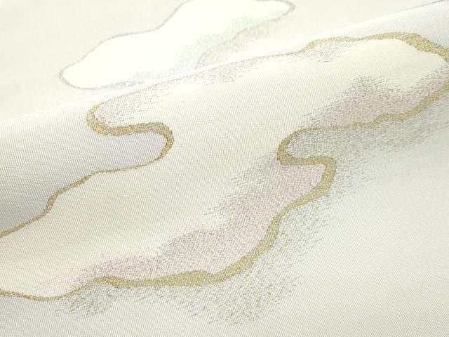 平和屋本店■希少　人間国宝　綴織　細見華岳　八寸名古屋帯　雲　金糸　灰桜色地　紙タグ・証紙付き　逸品　CZAA1780s5 平和屋本店□希少 人間国宝 綴織 細見華岳 八寸名古屋帯 雲 金糸 灰