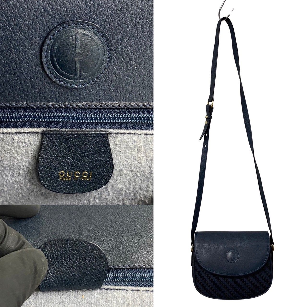 ほぼ未使用 GUCCI グッチ オールドグッチ ヴィンテージ GG ロゴ キャンバス レザー 本革 ショルダーバッグ ポシェット ネイビー 30677  - メルカリ