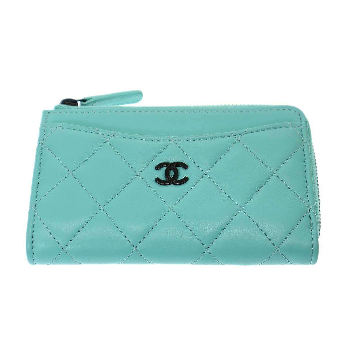 CHANEL シャネル カードケース ライトブルー CHANEL シャネル クラシック ラムスキンジップカードケース