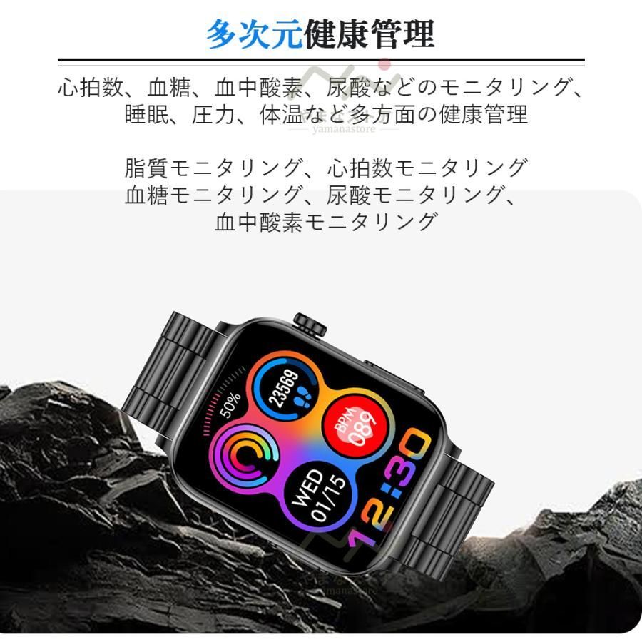 スマートウォッチ　血圧測定　健康管理　体温　着信通知　血糖値　無呼吸　大画面 スマートウォッチ 体温 着信通知 大画面血糖値 無呼吸 血圧測定