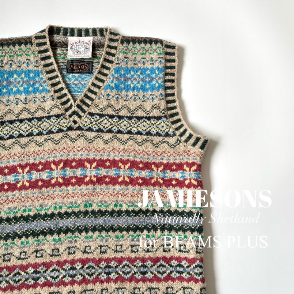 JAMIESONS / BEAMS PLUS別注 フェアアイル 総柄 Vネック ニットベスト