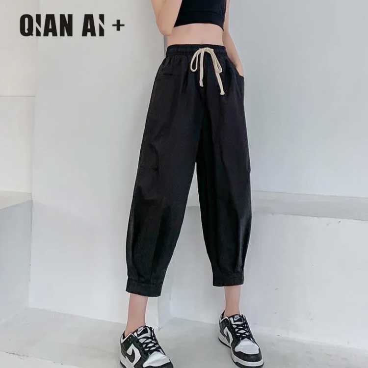夏物 ゆったり おしゃれ ウエストゴム 紐付き サルエルパンツ