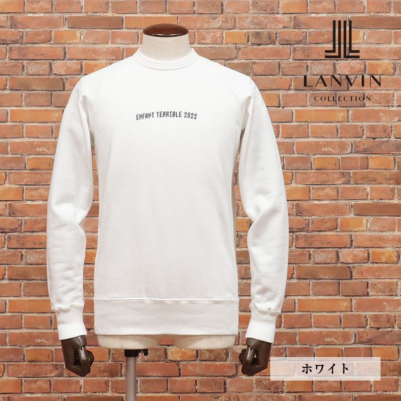 LANVIN COLLECTION/52サイズ/丸首トレーナー やわらかスウェット レタード プリント ラグラン 日本製 新品/白/ホワイト/ib175/