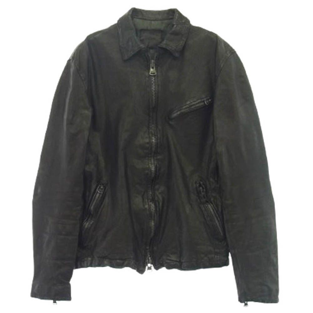 極美品バックラッシュ定番イタリーショルダー製品染め襟付きレザーライダース黒M ISAMU KATAYAMA BACKLASH - イタリアンダブルショルダー 製品