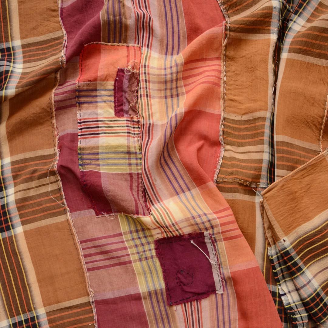 古布 襤褸 木綿 布団皮 昭和中期 格子×クレイジーパターン 大判布 Japanese Vintage Boro Cotton Futon Cover Patchwork Checkered and Crazy Pattern Large