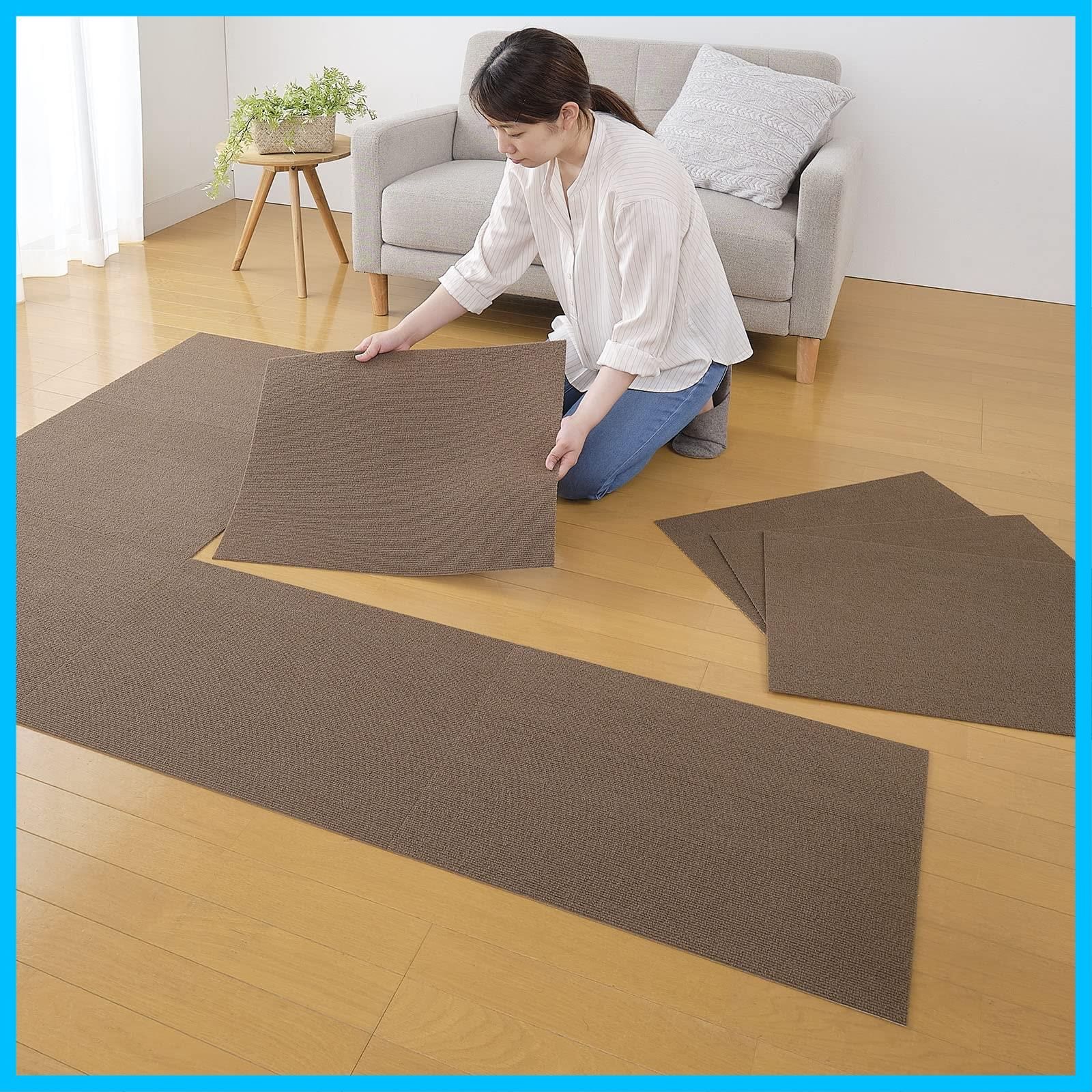 在庫 45×60cm ブラウン リビング キッチンマット 12枚 ジョイントマット カーペットタイプ ずれない 洗える サンコー おくだけ吸着 消臭 撥水 OF-75