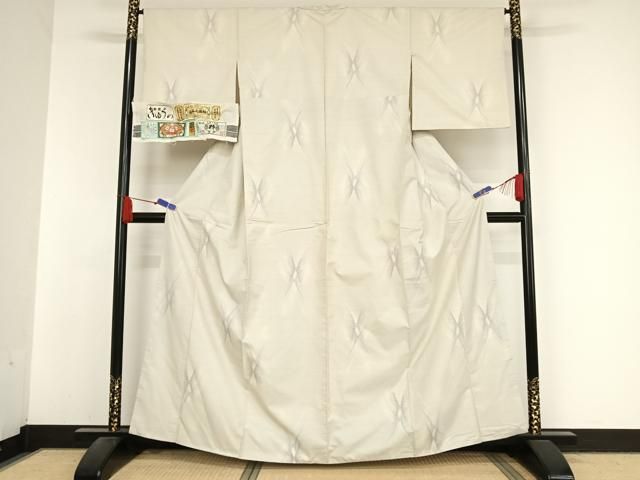 平和屋着物▽本場大島紬 白大島 単衣 9マルキ 抽象文様 正絹 逸品