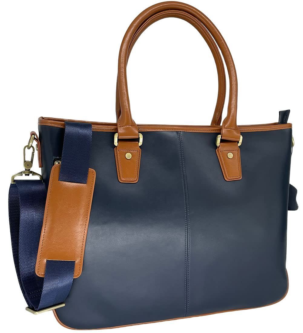 01.ネイビー×キャメル ボルチット ビジネスバッグ メンズ 本革 2way ショルダーベルト付き 大容量 出張 B4 PC カバン 通勤 就活 01.ネイビー×キャメル