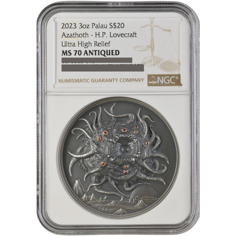 Howard Phillips Lovecraft-AZATHOTH 3 Oz Silver Palau 2025- NGC MS70 Antiqued