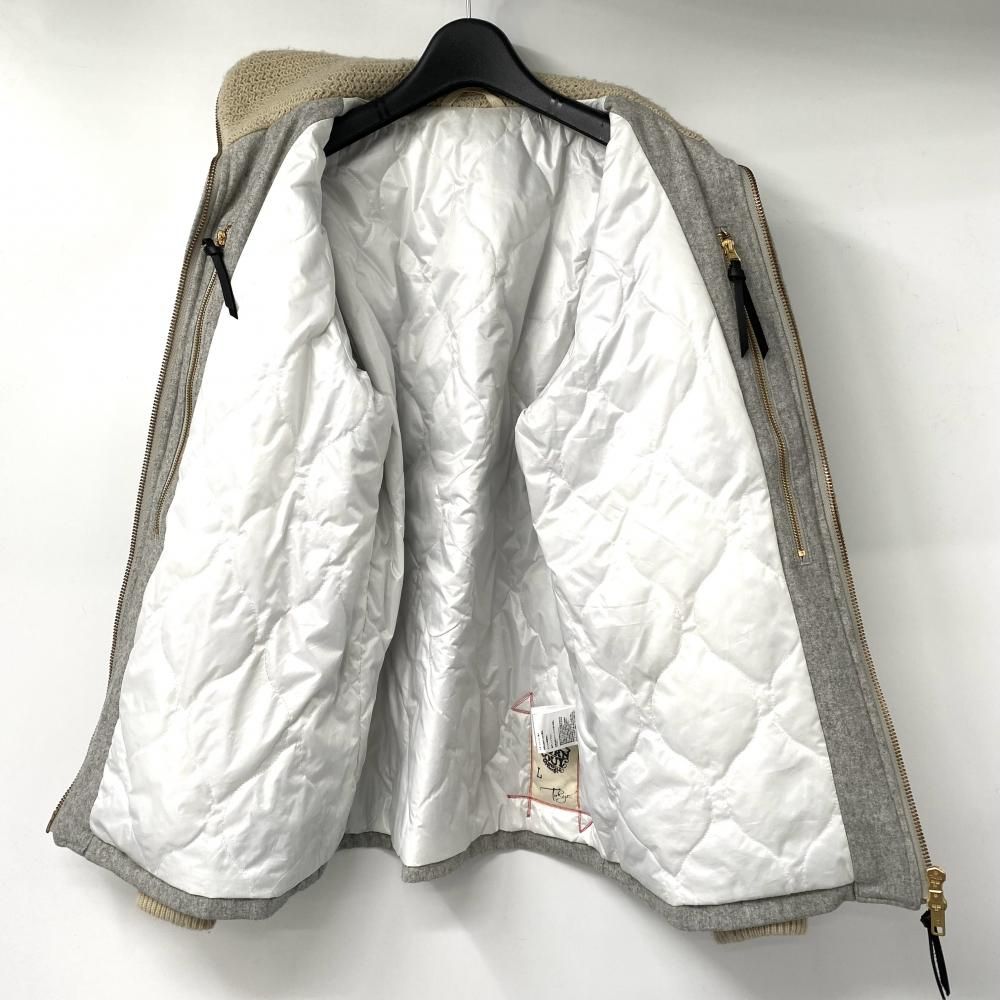 中古】BURNOUT 袖レザースタジャン サイズL グレー ホワイト バーン 