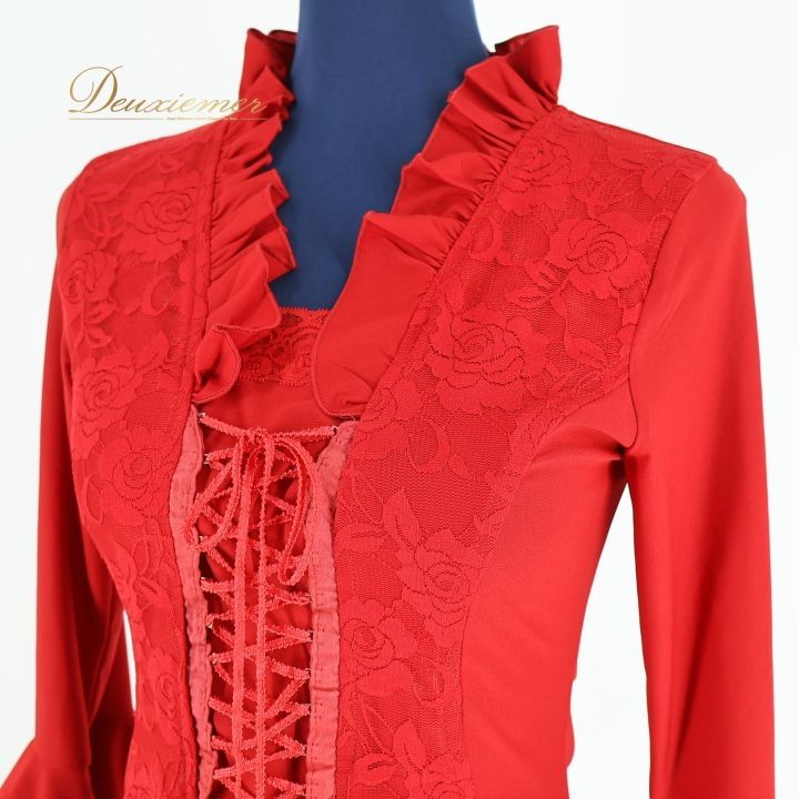 フラメンコ 衣装 トップス ブラウス レッド系 イチオク 赤 フリル