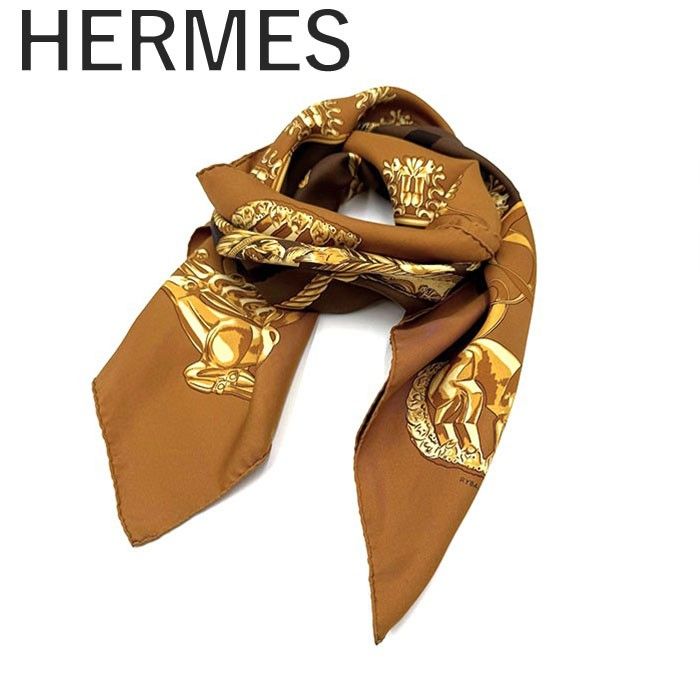 エルメス HERMES スカーフ カレ90 LES CAVALIERS 柄 大判 ブラウン系 茶