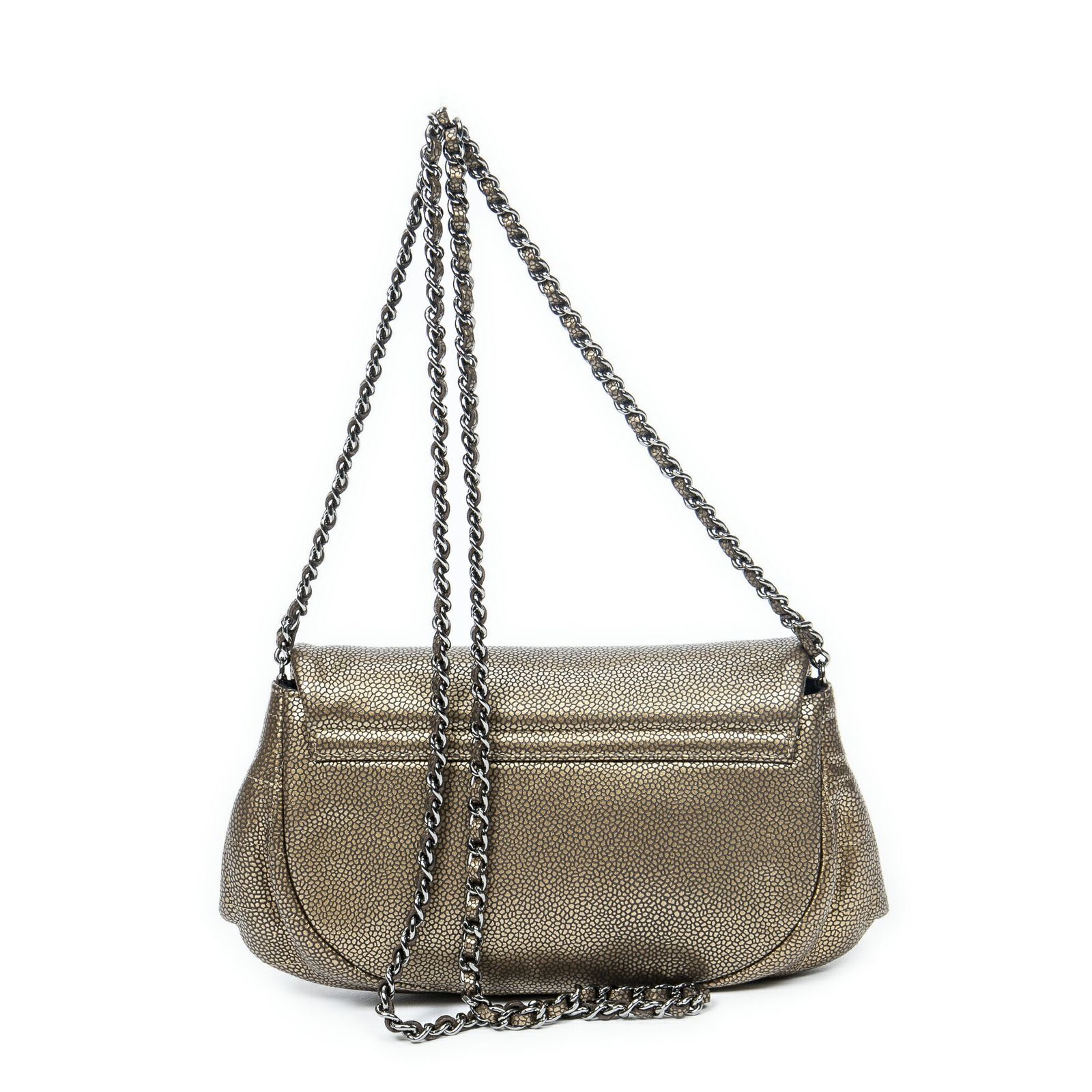 CHANEL シャネルハーフムーン ウォレット オン チェーン金メタリックカーフスキンレザーA DECORATOM_COM_BR