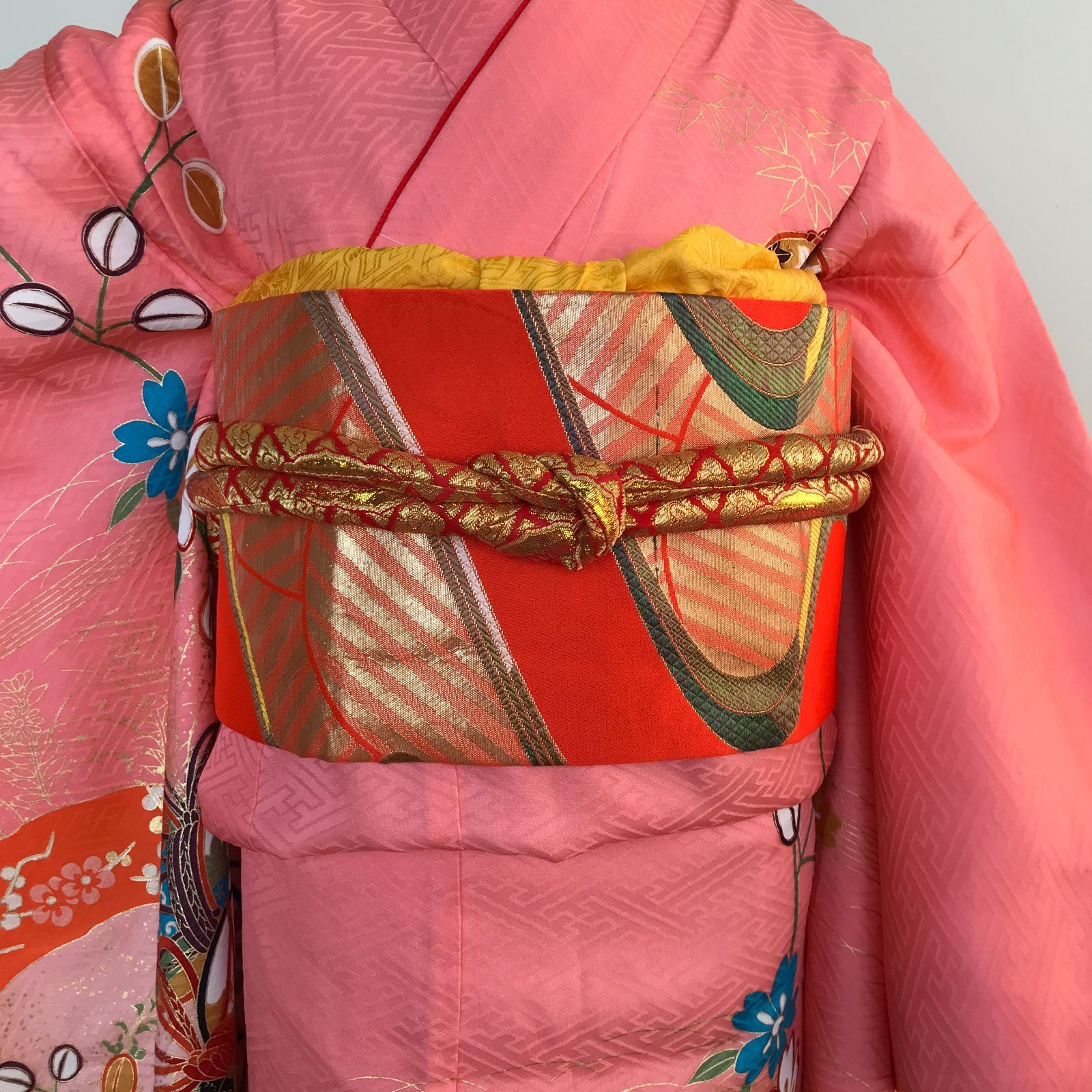 七五三 7歳女の子 着物 四つ身 ピンク 長襦袢 作り帯セット 帯揚げ