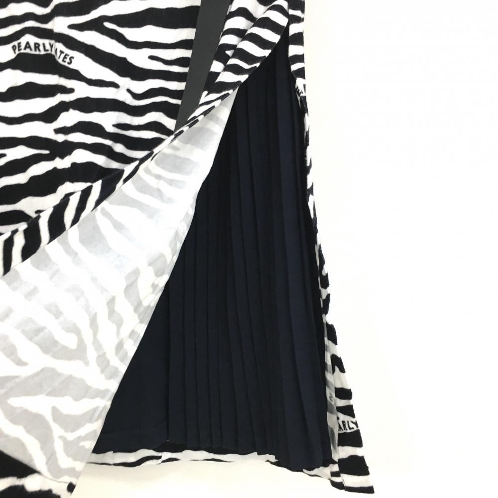 新品】パーリーゲイツ スカート 白×黒 ゼブラ柄 微起毛 内側プリーツ