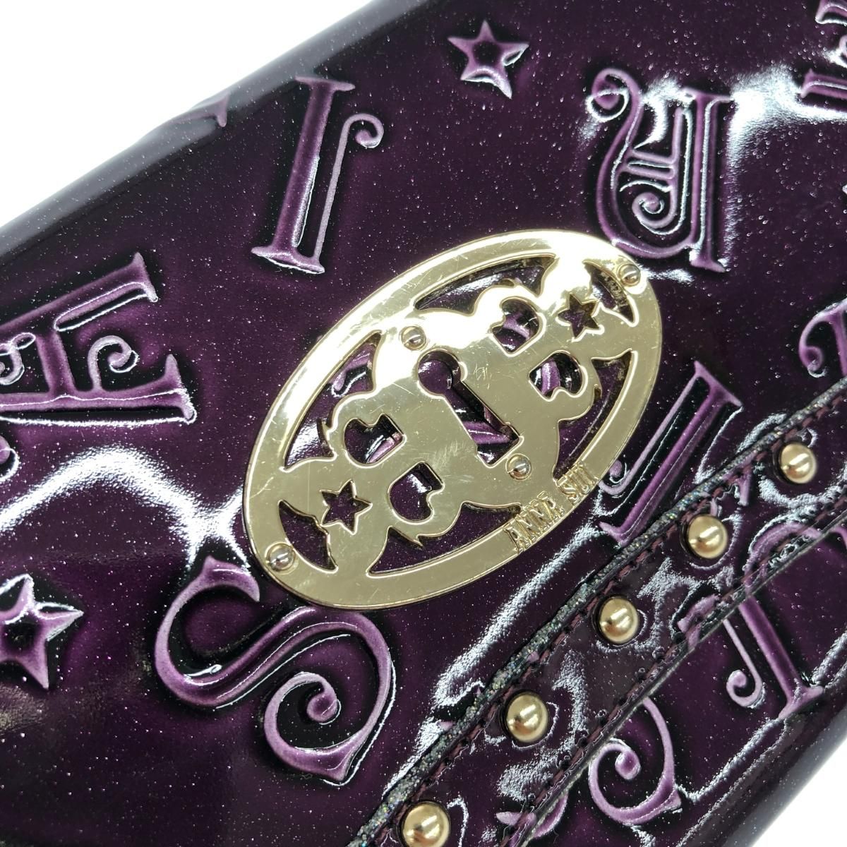 美品 ANNA SUI アナスイ 二つ折り長財布 財布 パープル エナメル
